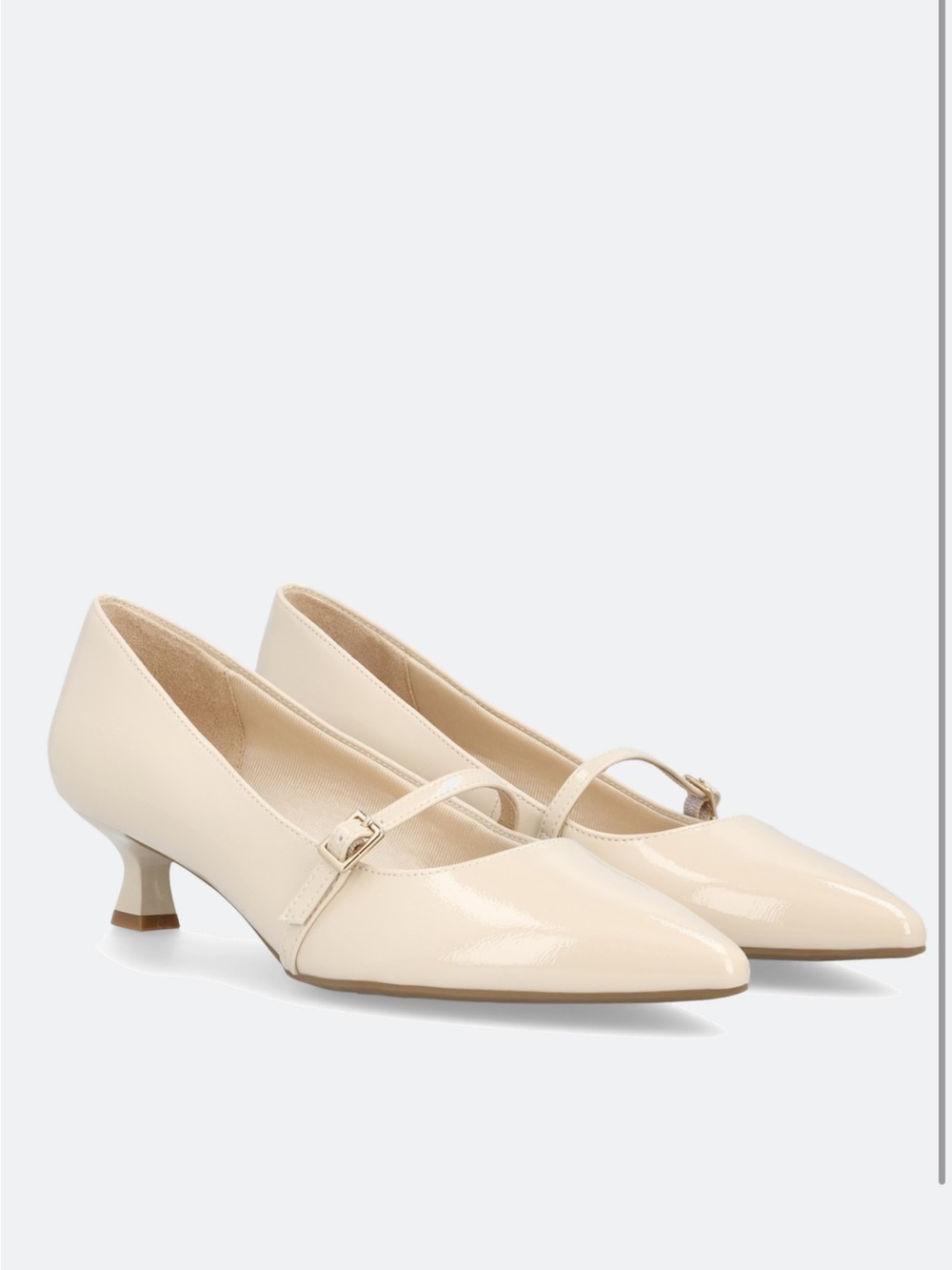 Life Stride Cream Patent Mary Jane Kitten Heel Pumps